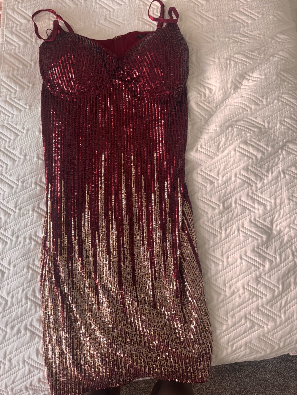 Fashion Nova Burgundy to Gold Sequin Midi Dress